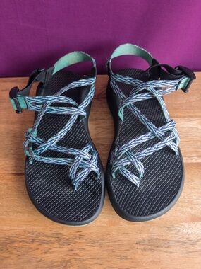 Chaco Z Strap Sandals Women’s 9 Green Blue Hiking Outdoor Sport Comfort Shoes